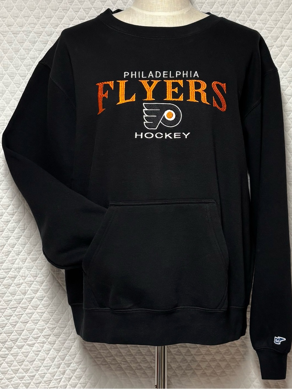 Blue 84 Philadelphia Flyers Black Crewneck Sweatshirt with Embroidered Logo